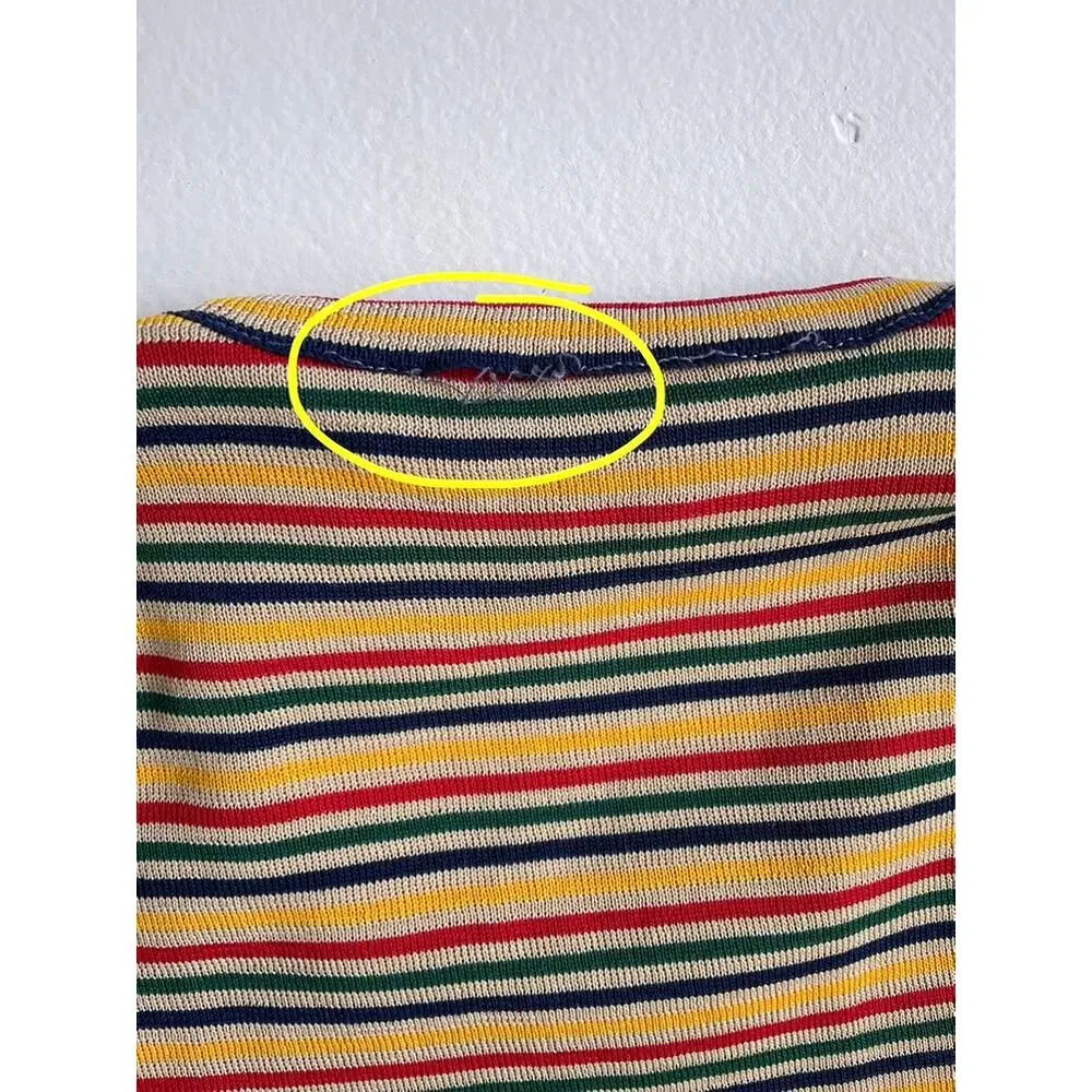 Vtg 70s Colorful Striped Knit Long Sleeve Shirt / Womens / Sz M / Stretchy Poly